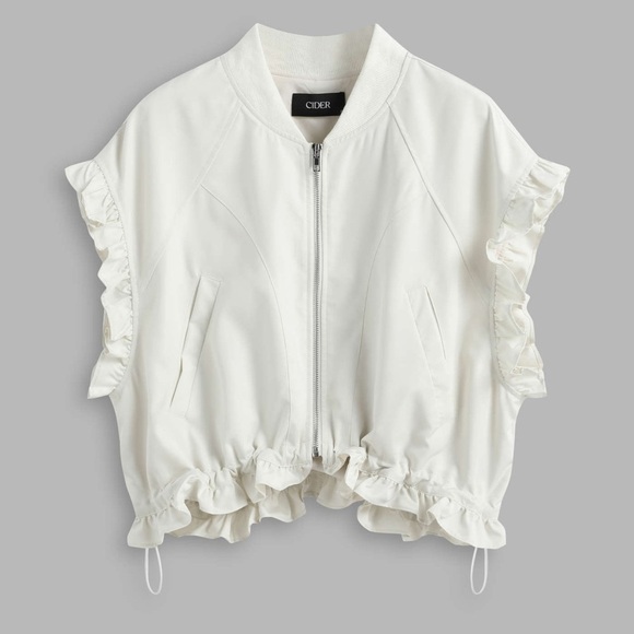 Cider Jackets & Blazers - Cider STAND COLLAR SOLID RUFFLE VEST